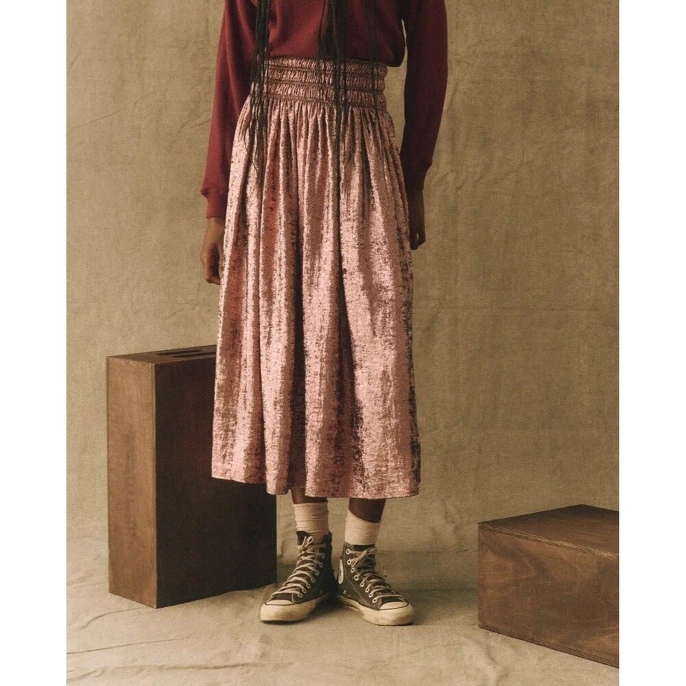 The Great The Viola Midi Skirt Smocked High Waisted Rose Gold Pull-on M 272426